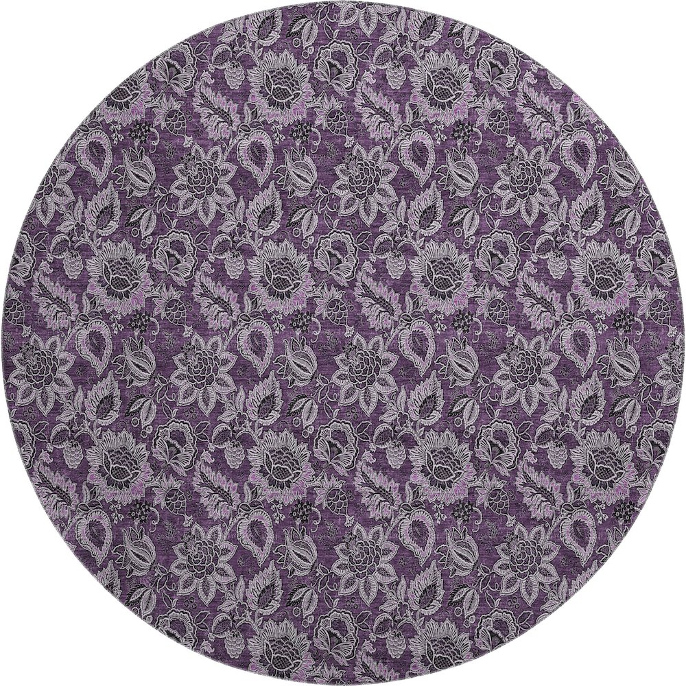 Premium Machine Washable Mayfield AMF661 Eggplant 8' x 8' Round Rug. Picture 1