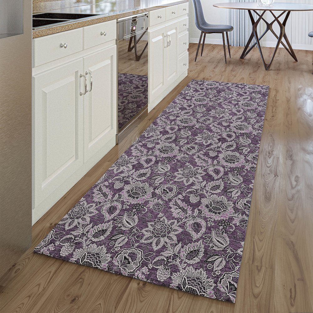 Premium Machine Washable Mayfield AMF661 Eggplant 2'3" x 7'6" Runner Rug. Picture 5