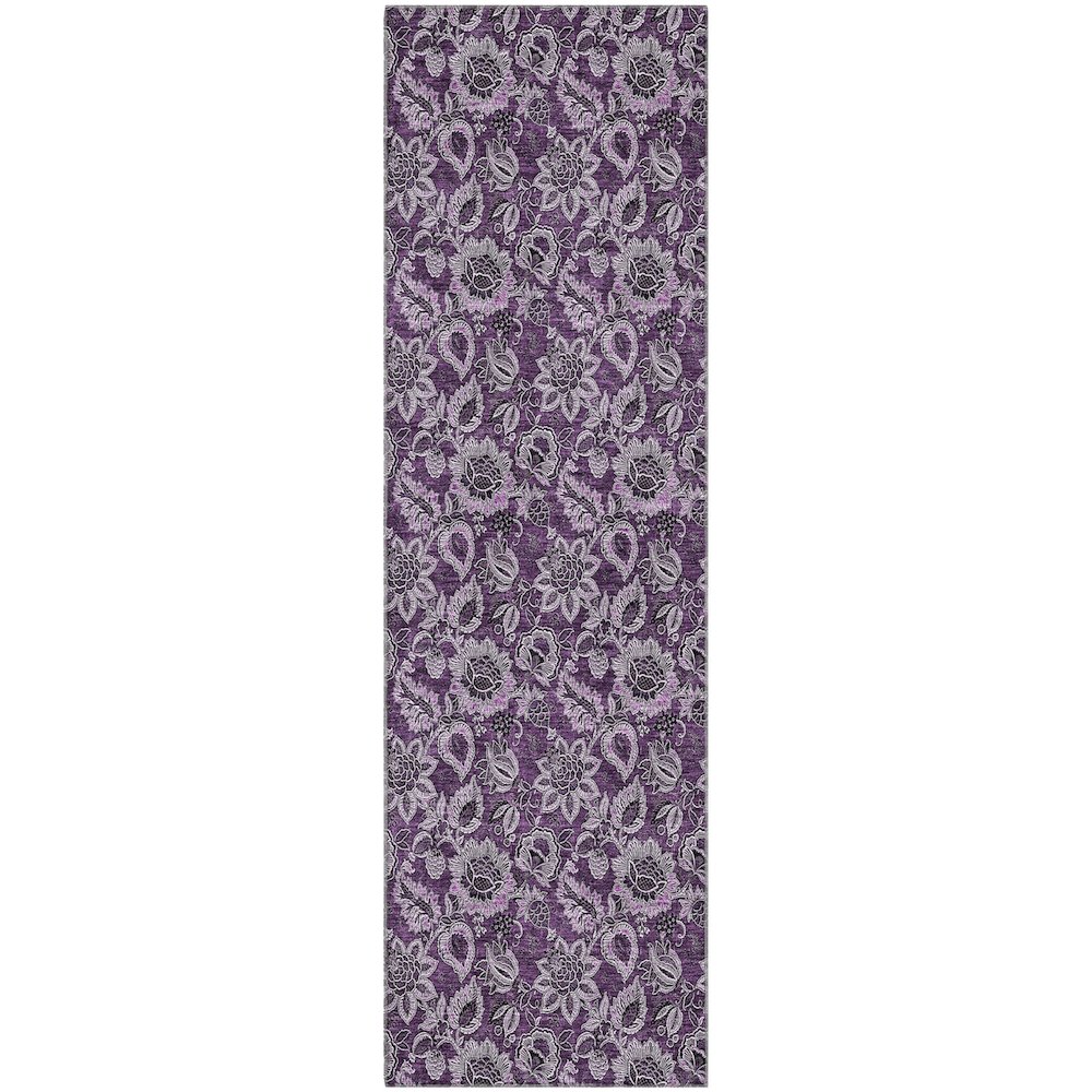 Premium Machine Washable Mayfield AMF661 Eggplant 2'3" x 7'6" Runner Rug. Picture 1
