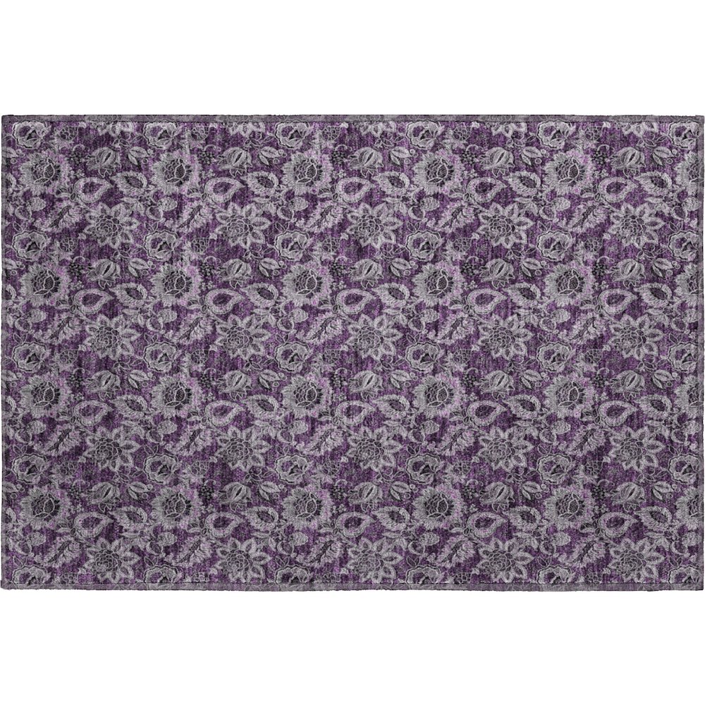 Premium Machine Washable Mayfield AMF661 Eggplant 1'8" x 2'6" Rug. Picture 1