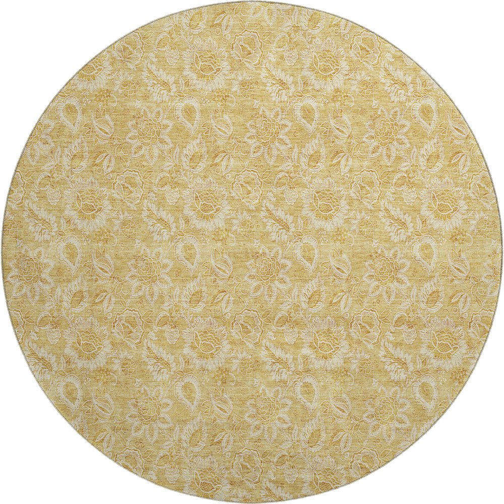Premium Machine Washable Mayfield AMF661 Gold 8' x 8' Round Rug. Picture 1