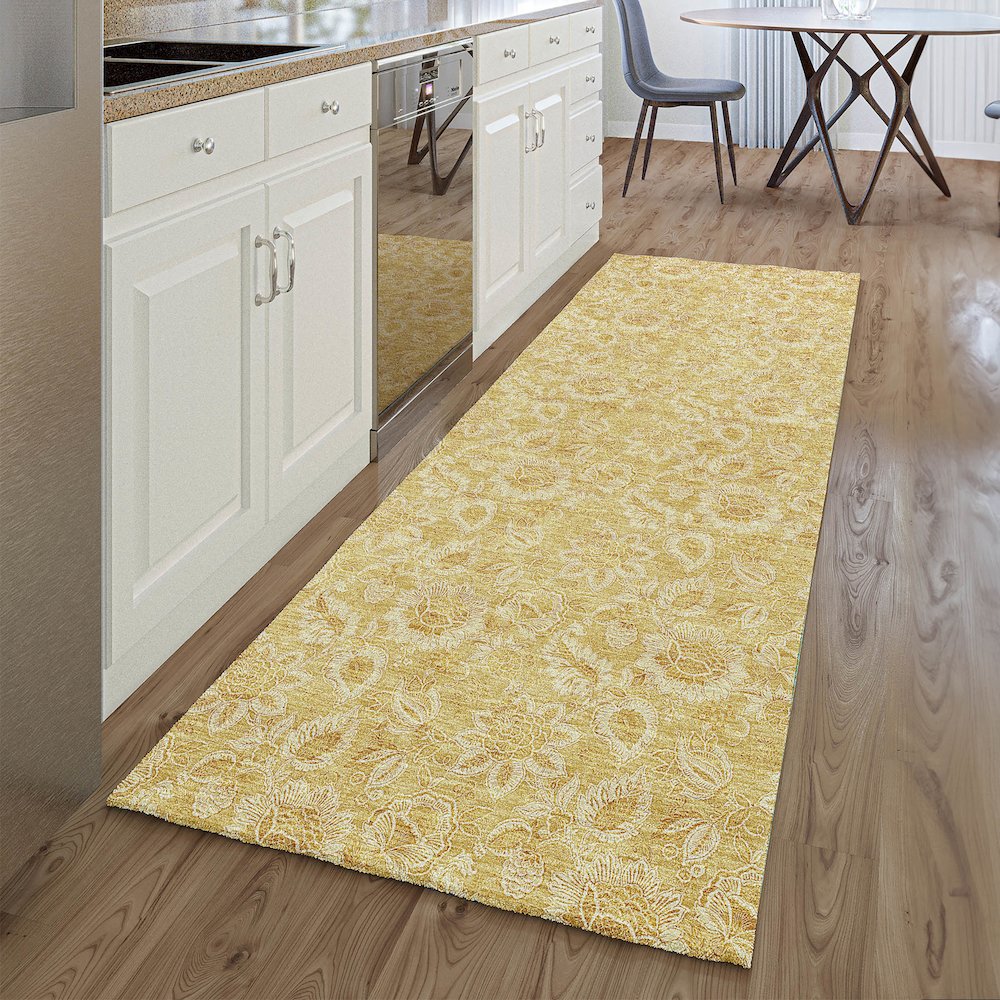 Premium Machine Washable Mayfield AMF661 Gold 2'3" x 7'6" Runner Rug. Picture 5
