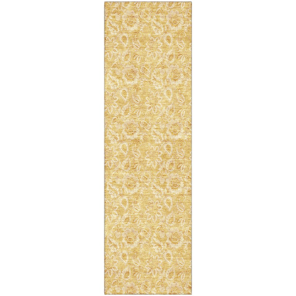 Premium Machine Washable Mayfield AMF661 Gold 2'3" x 7'6" Runner Rug. Picture 1