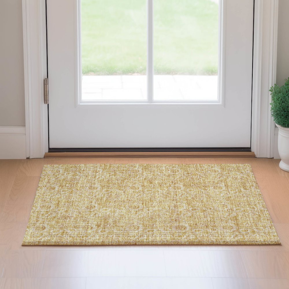Premium Machine Washable Mayfield AMF661 Gold 1'8" x 2'6" Rug. Picture 5