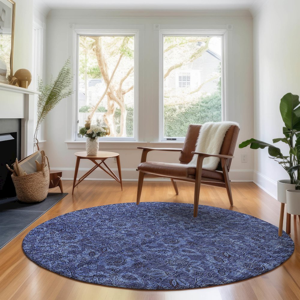 Premium Machine Washable Mayfield AMF661 Navy 8' x 8' Round Rug. Picture 5