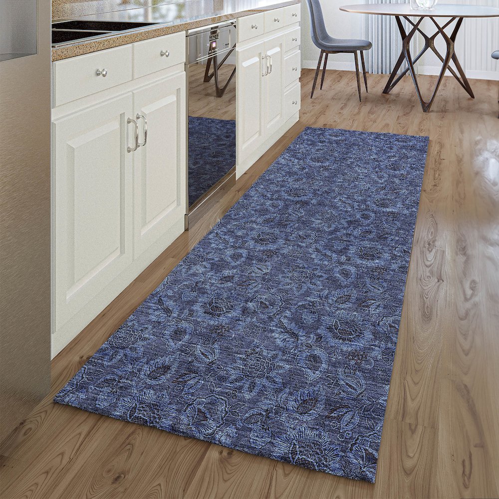 Premium Machine Washable Mayfield AMF661 Navy 2'3" x 7'6" Runner Rug. Picture 5