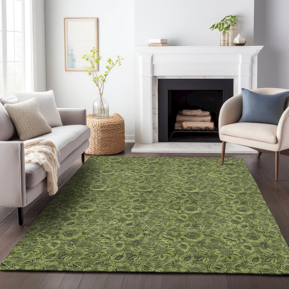 Premium Machine Washable Mayfield AMF661 Olive 2'6" x 3'10" Rug. Picture 5