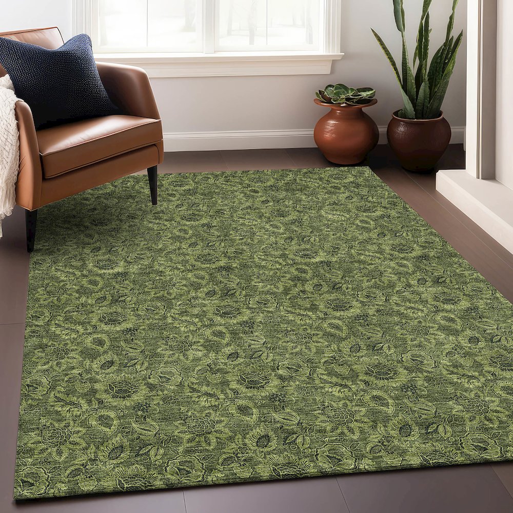 Premium Machine Washable Mayfield AMF661 Olive 2'6" x 3'10" Rug. Picture 6