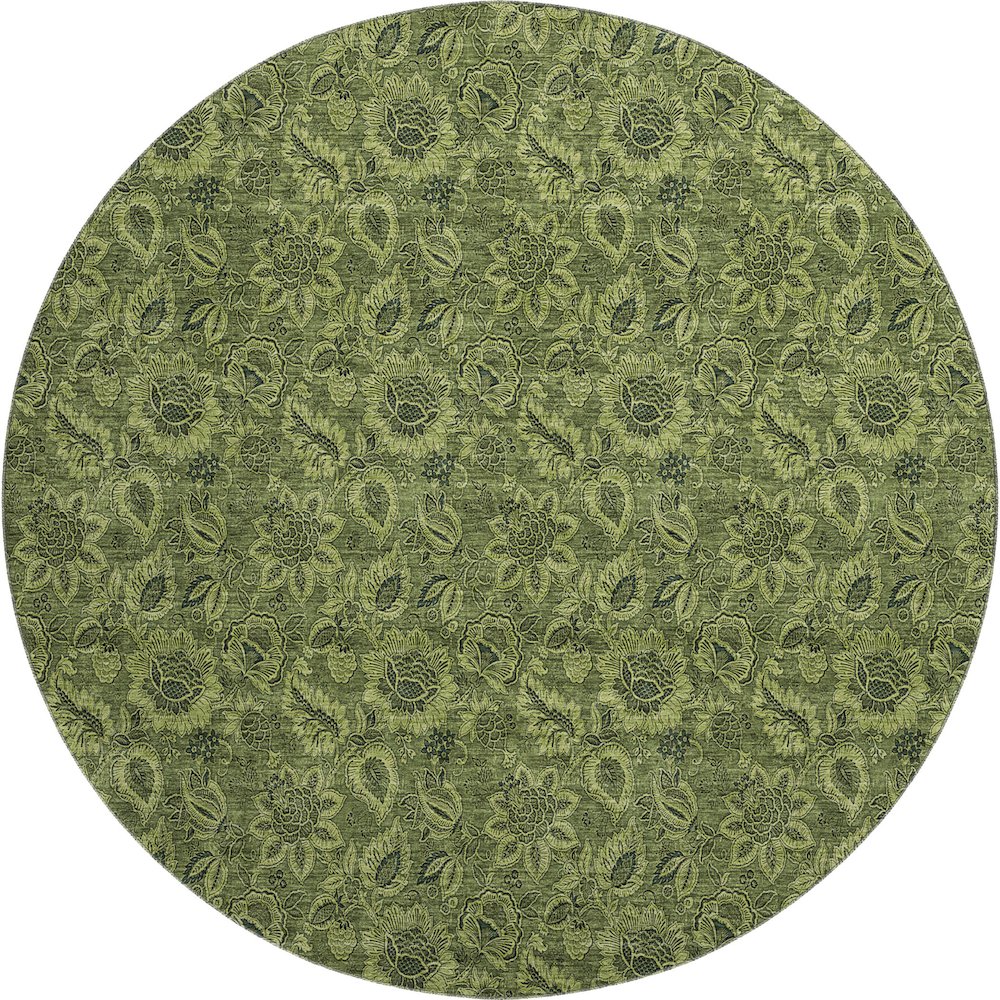 Premium Machine Washable Mayfield AMF661 Olive 8' x 8' Round Rug. Picture 1