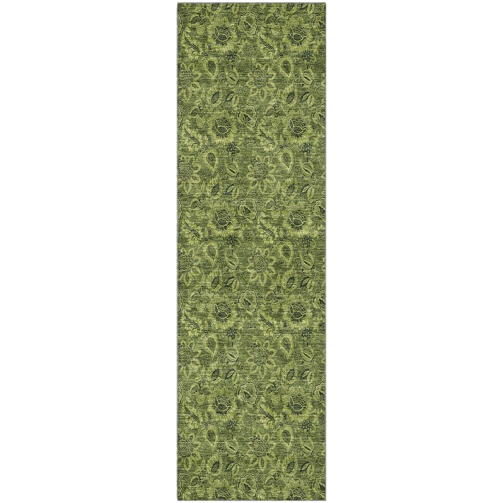 Premium Machine Washable Mayfield AMF661 Olive 2'3" x 7'6" Runner Rug. Picture 1