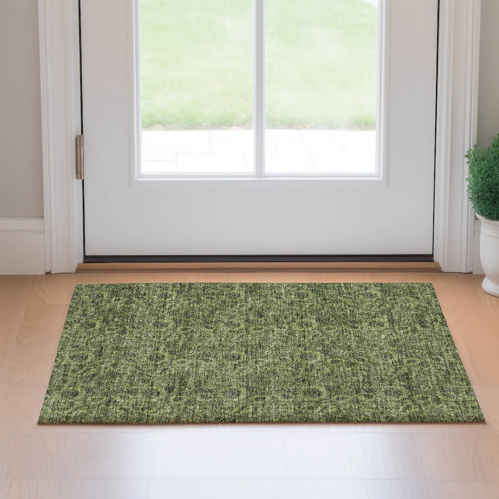 Premium Machine Washable Mayfield AMF661 Olive 1'8" x 2'6" Rug. Picture 5