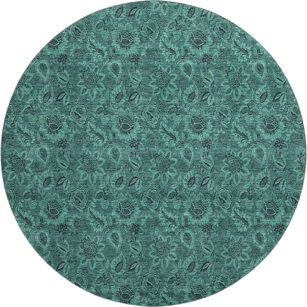 Premium Machine Washable Mayfield AMF661 Teal 8' x 8' Round Rug. Picture 1
