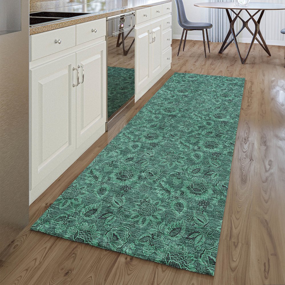 Premium Machine Washable Mayfield AMF661 Teal 2'3" x 7'6" Runner Rug. Picture 5