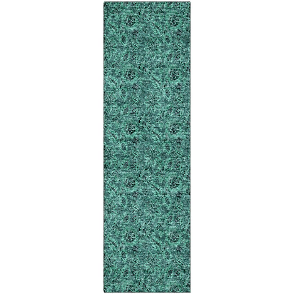 Premium Machine Washable Mayfield AMF661 Teal 2'3" x 7'6" Runner Rug. Picture 1