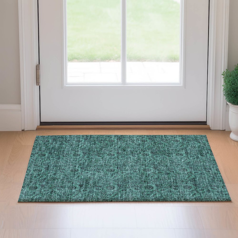 Premium Machine Washable Mayfield AMF661 Teal 1'8" x 2'6" Rug. Picture 5