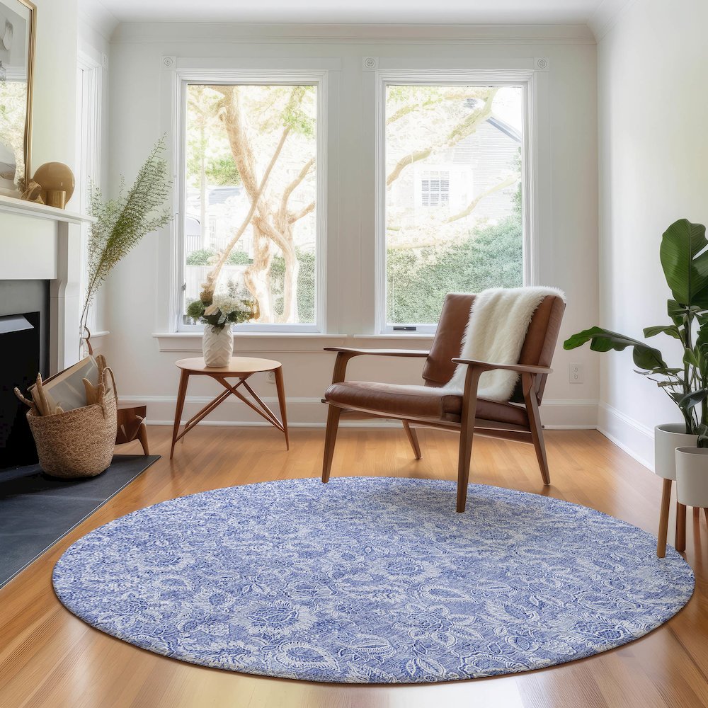 Premium Machine Washable Mayfield AMF662 Denim 8' x 8' Round Rug. Picture 5