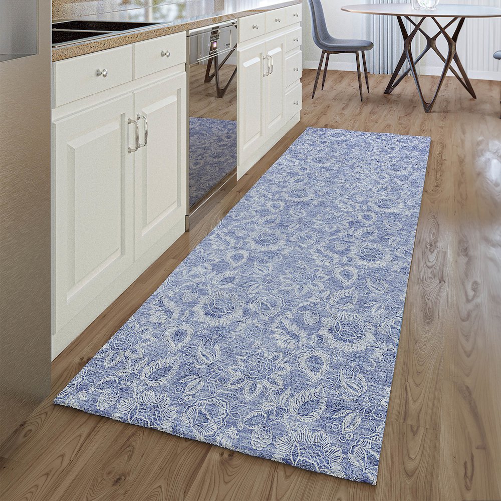 Premium Machine Washable Mayfield AMF662 Denim 2'3" x 7'6" Runner Rug. Picture 5