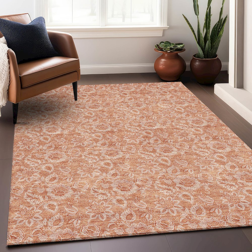 Premium Machine Washable Mayfield AMF662 Salmon 2'6" x 3'10" Rug. Picture 6