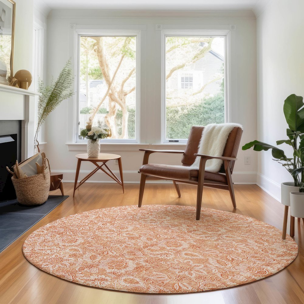 Premium Machine Washable Mayfield AMF662 Salmon 8' x 8' Round Rug. Picture 5