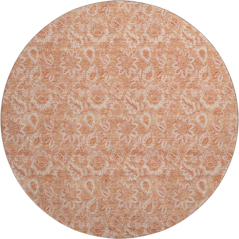 Premium Machine Washable Mayfield AMF662 Salmon 8' x 8' Round Rug. Picture 1