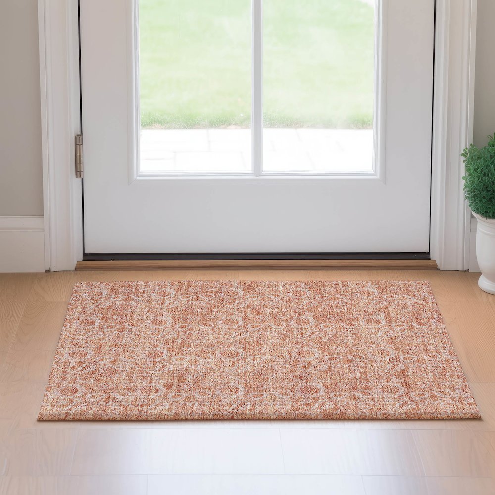 Premium Machine Washable Mayfield AMF662 Salmon 1'8" x 2'6" Rug. Picture 5