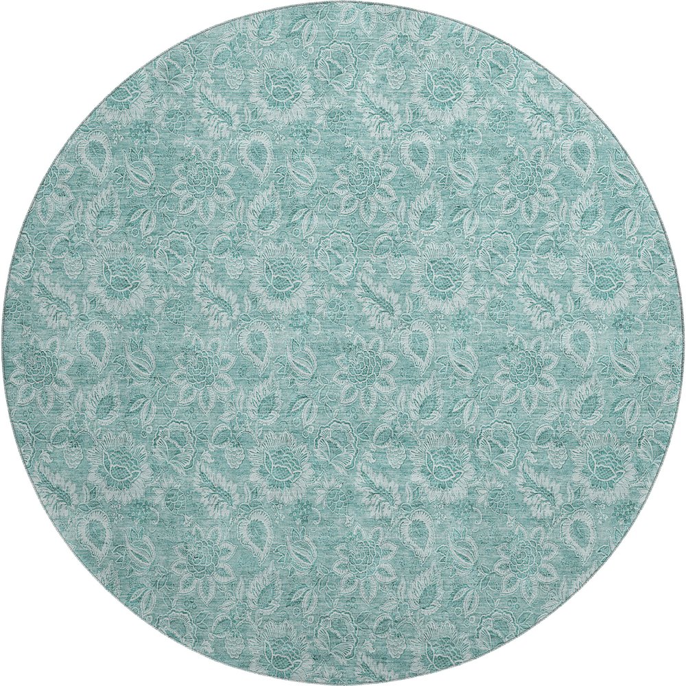 Premium Machine Washable Mayfield AMF662 Teal 8' x 8' Round Rug. Picture 1