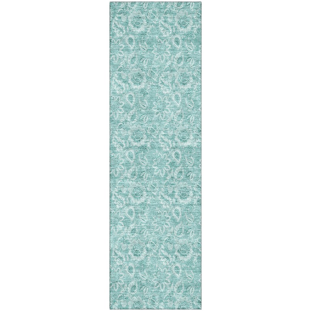 Premium Machine Washable Mayfield AMF662 Teal 2'3" x 7'6" Runner Rug. Picture 1