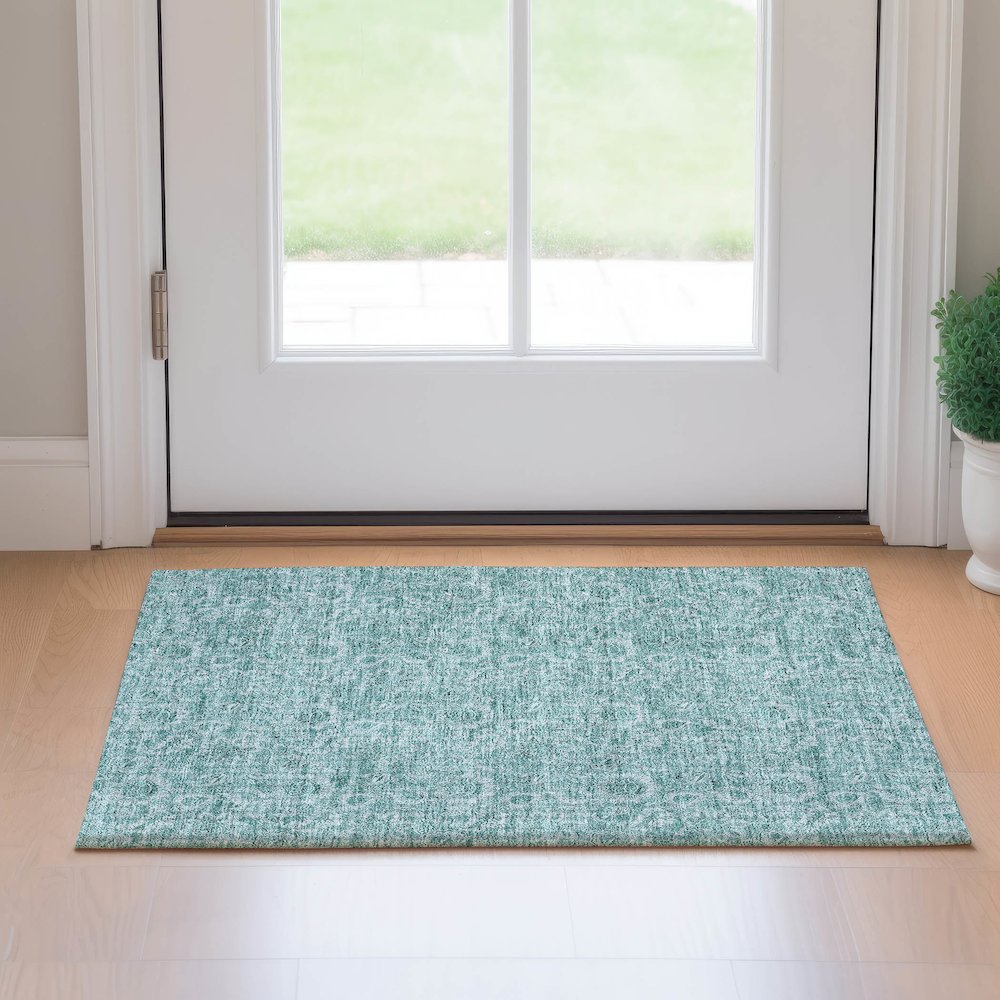 Premium Machine Washable Mayfield AMF662 Teal 1'8" x 2'6" Rug. Picture 5