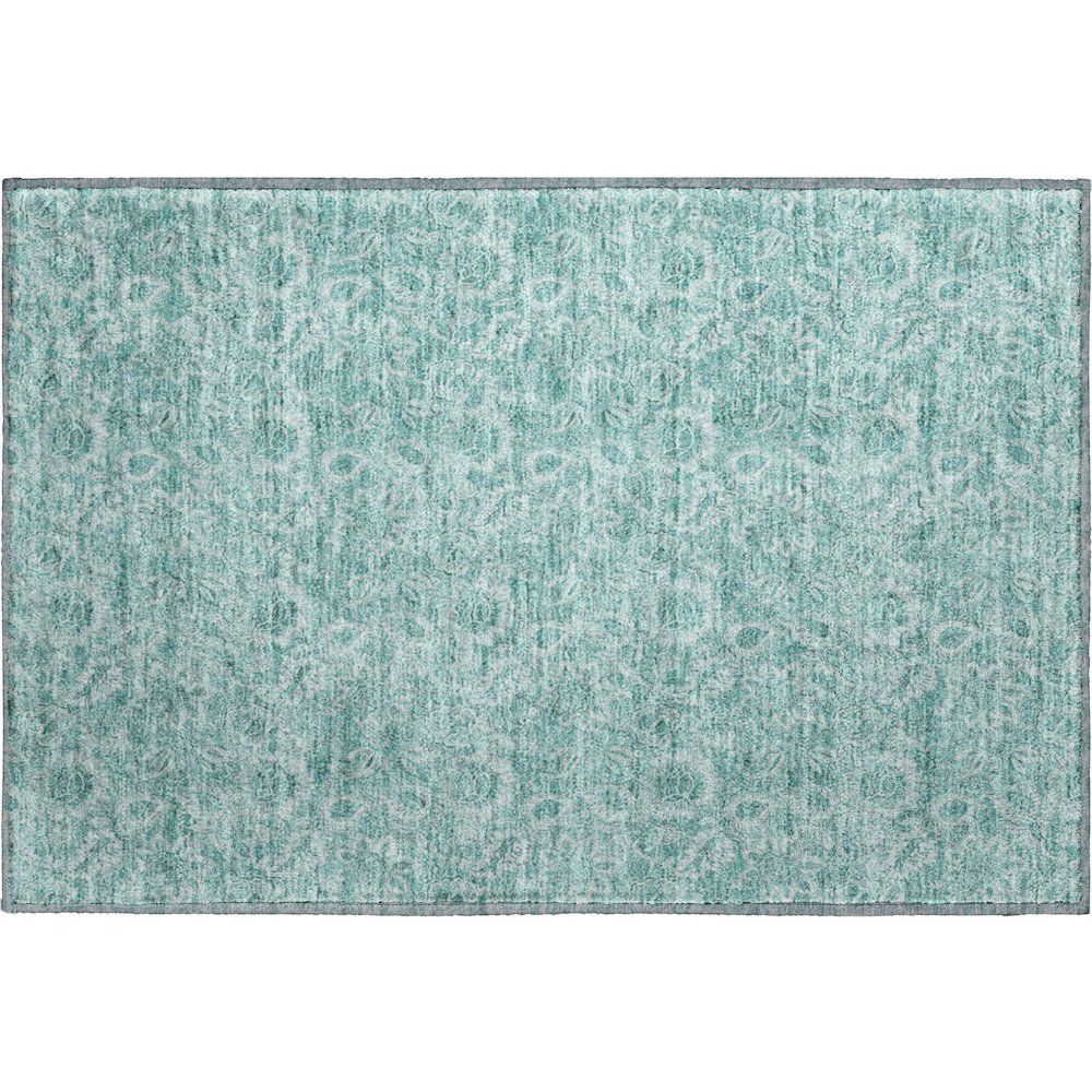 Premium Machine Washable Mayfield AMF662 Teal 1'8" x 2'6" Rug. Picture 1