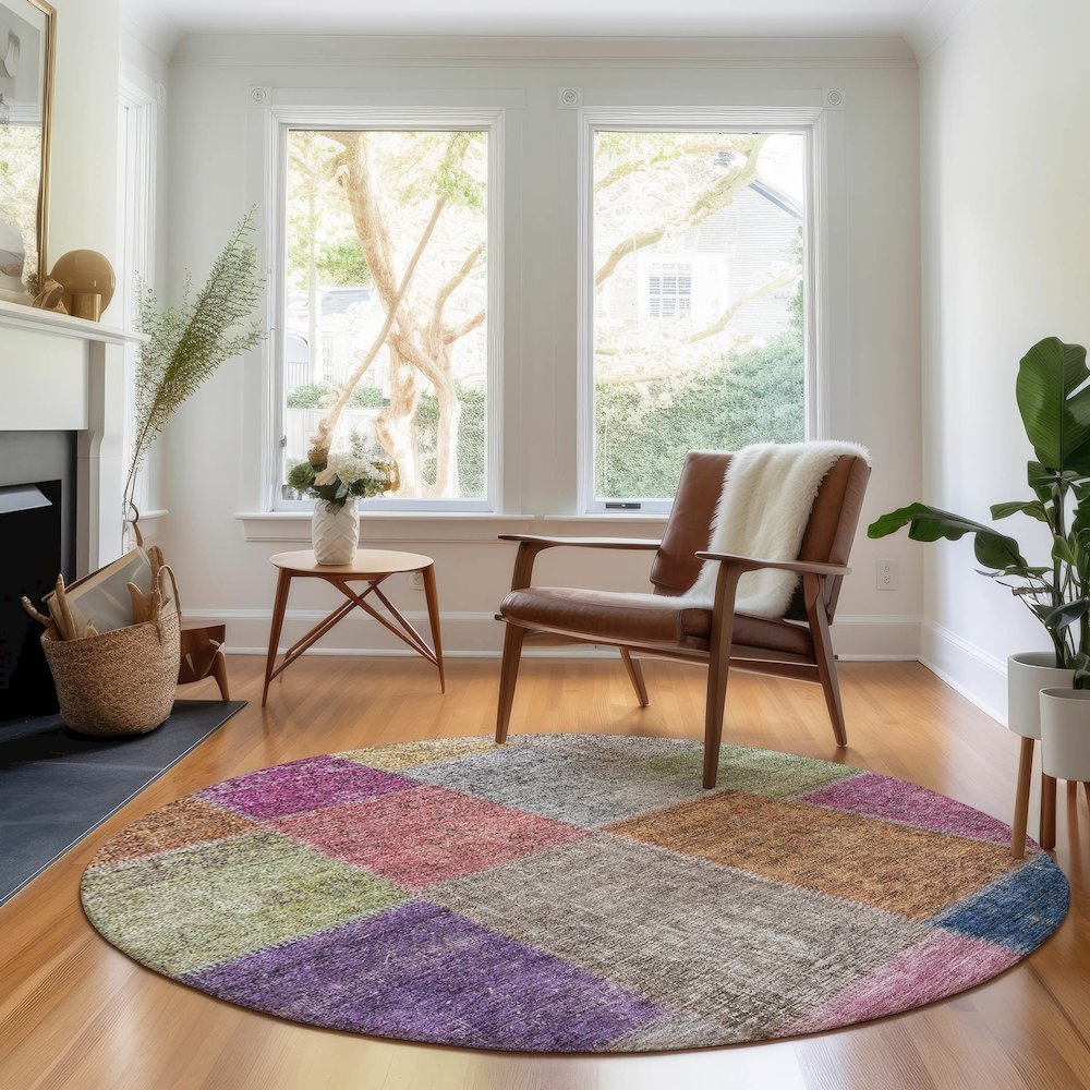 Premium Machine Washable Mayfield AMF663 Copper 8' x 8' Round Rug. Picture 5