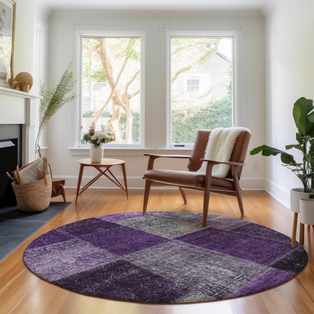 Premium Machine Washable Mayfield AMF663 Eggplant 8' x 8' Round Rug. Picture 5