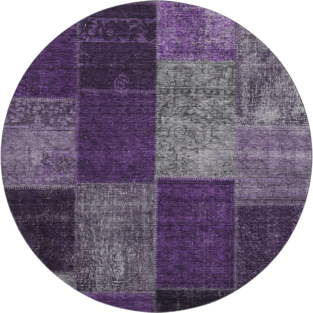 Premium Machine Washable Mayfield AMF663 Eggplant 8' x 8' Round Rug. Picture 1