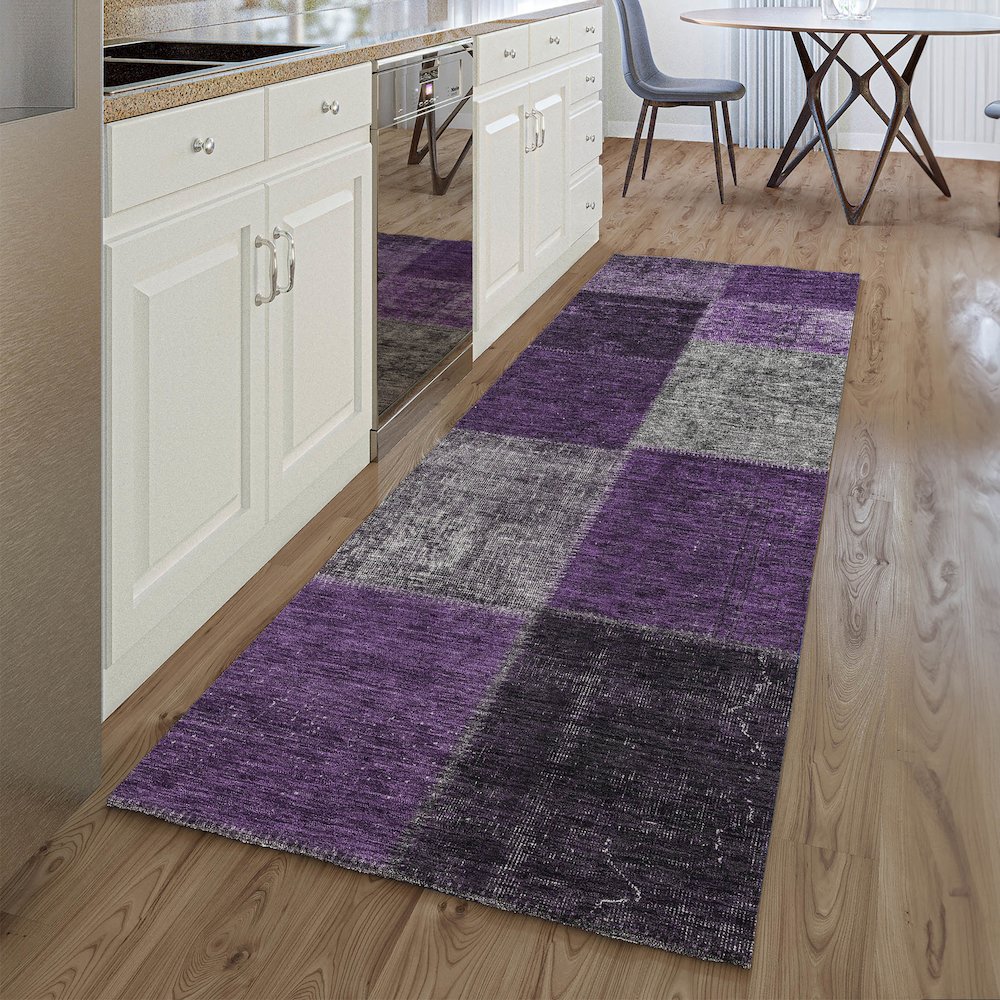 Premium Machine Washable Mayfield AMF663 Eggplant 2'3" x 7'6" Runner Rug. Picture 5