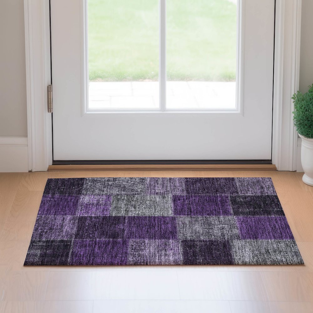 Premium Machine Washable Mayfield AMF663 Eggplant 1'8" x 2'6" Rug. Picture 5