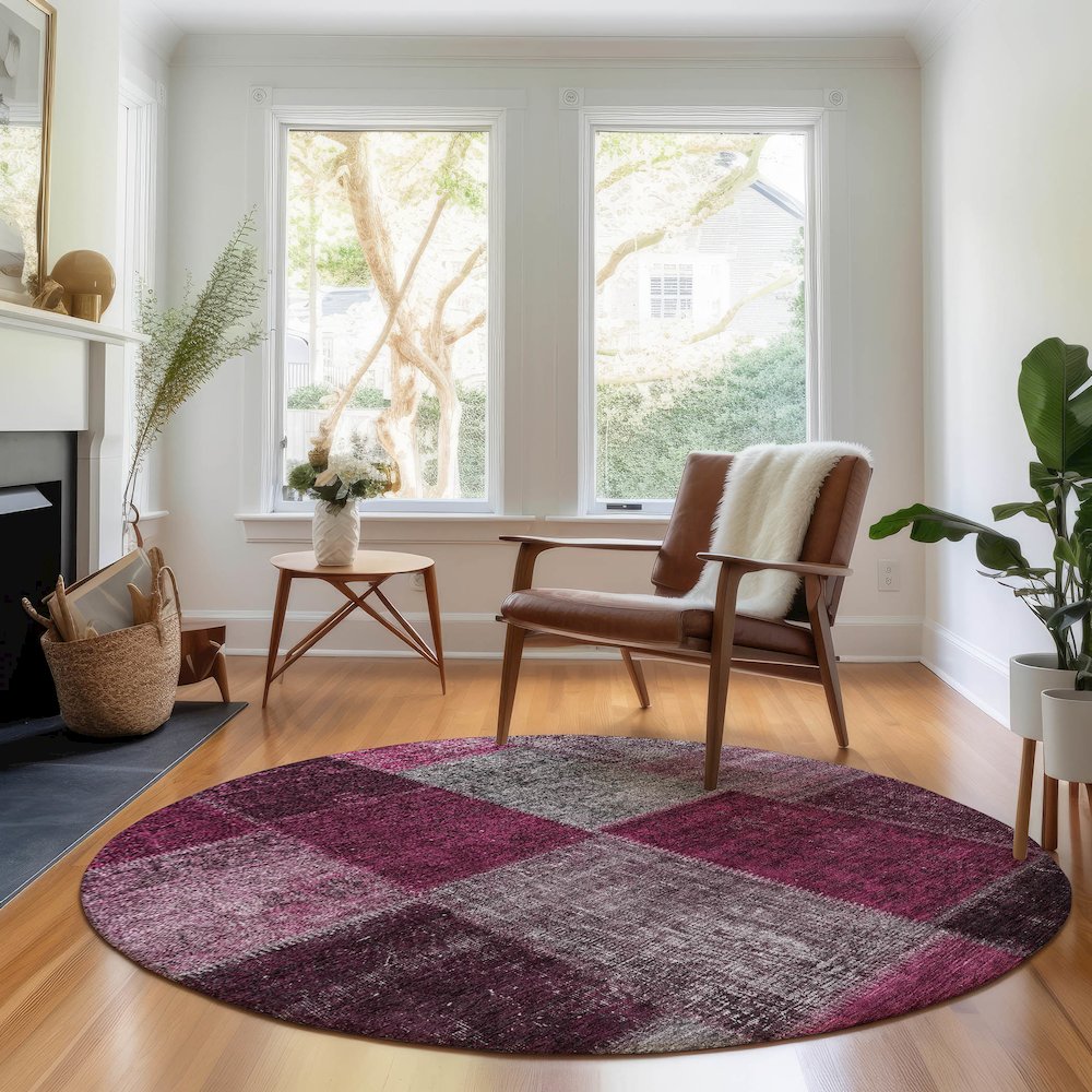 Premium Machine Washable Mayfield AMF663 Merlot 8' x 8' Round Rug. Picture 5