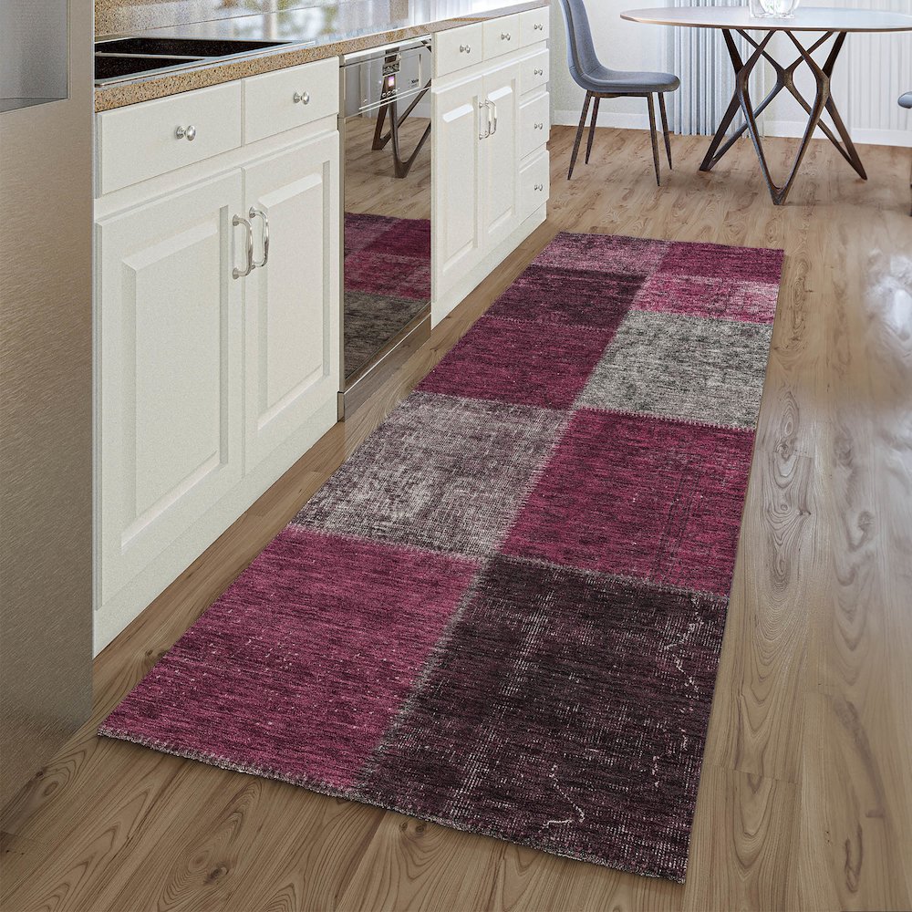 Premium Machine Washable Mayfield AMF663 Merlot 2'3" x 7'6" Runner Rug. Picture 5
