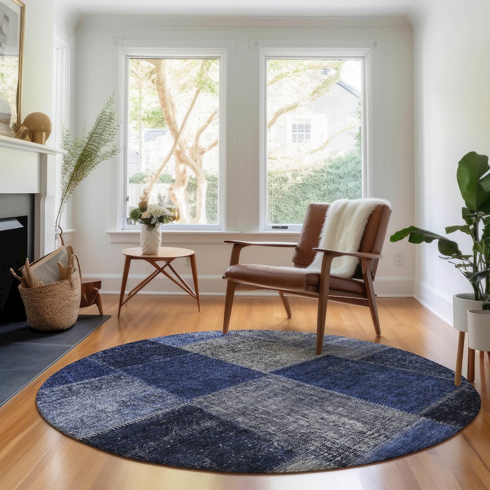 Premium Machine Washable Mayfield AMF663 Navy 8' x 8' Round Rug. Picture 5