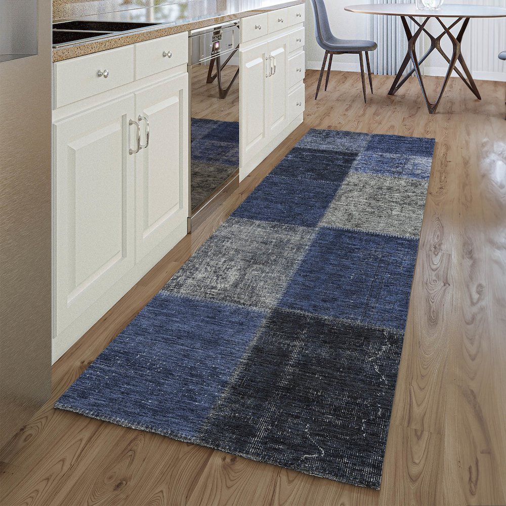 Premium Machine Washable Mayfield AMF663 Navy 2'3" x 7'6" Runner Rug. Picture 5