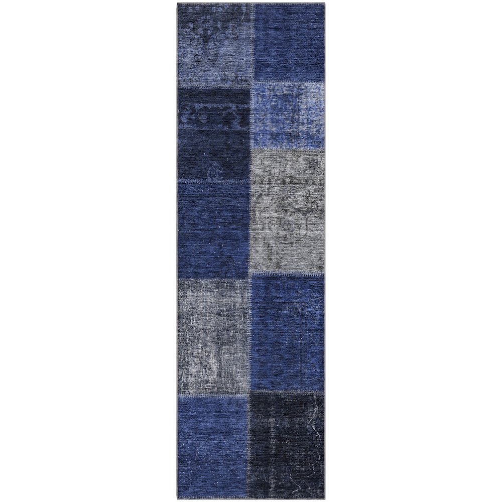Premium Machine Washable Mayfield AMF663 Navy 2'3" x 7'6" Runner Rug. Picture 1