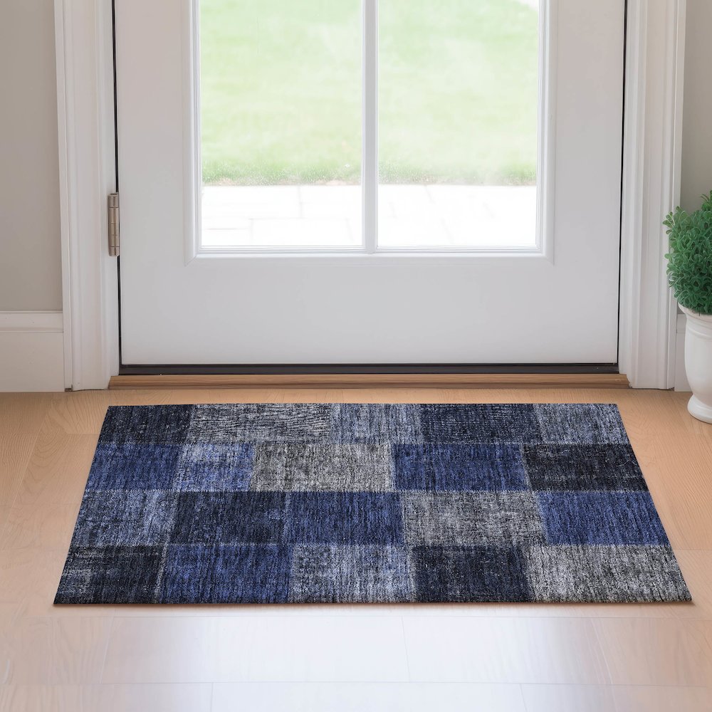 Premium Machine Washable Mayfield AMF663 Navy 1'8" x 2'6" Rug. Picture 5