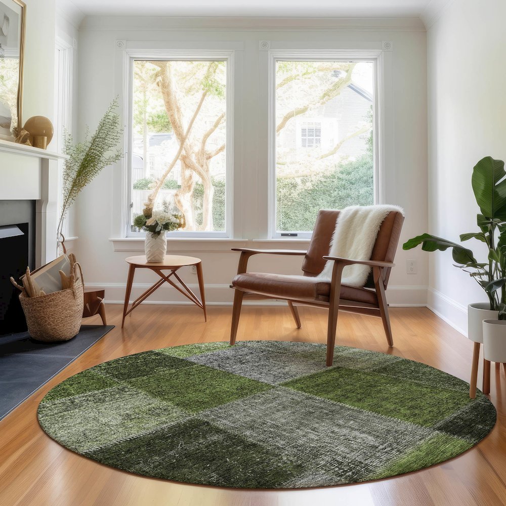 Premium Machine Washable Mayfield AMF663 Olive 8' x 8' Round Rug. Picture 5