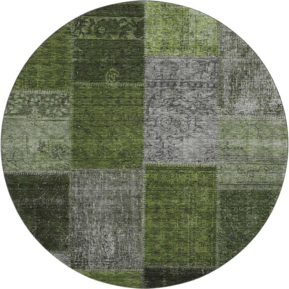 Premium Machine Washable Mayfield AMF663 Olive 8' x 8' Round Rug. Picture 1