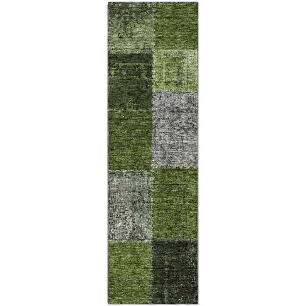 Premium Machine Washable Mayfield AMF663 Olive 2'3" x 7'6" Runner Rug. Picture 1