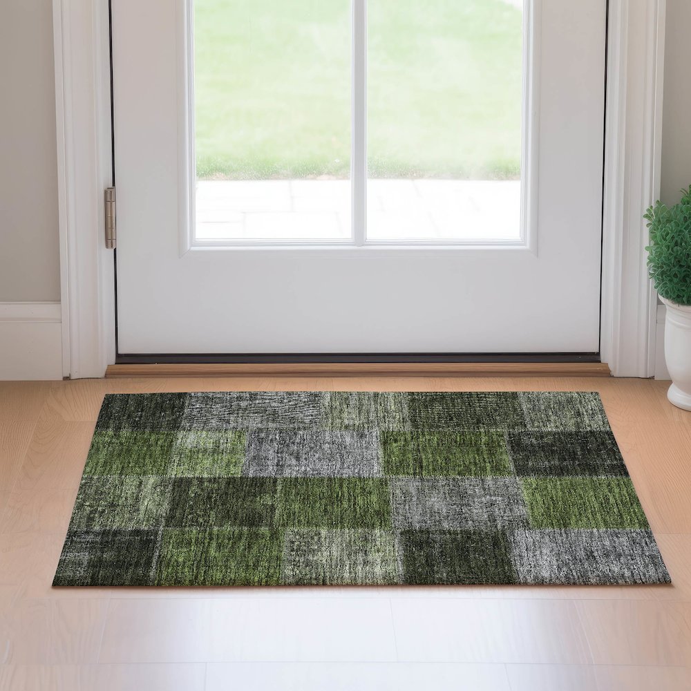 Premium Machine Washable Mayfield AMF663 Olive 1'8" x 2'6" Rug. Picture 5