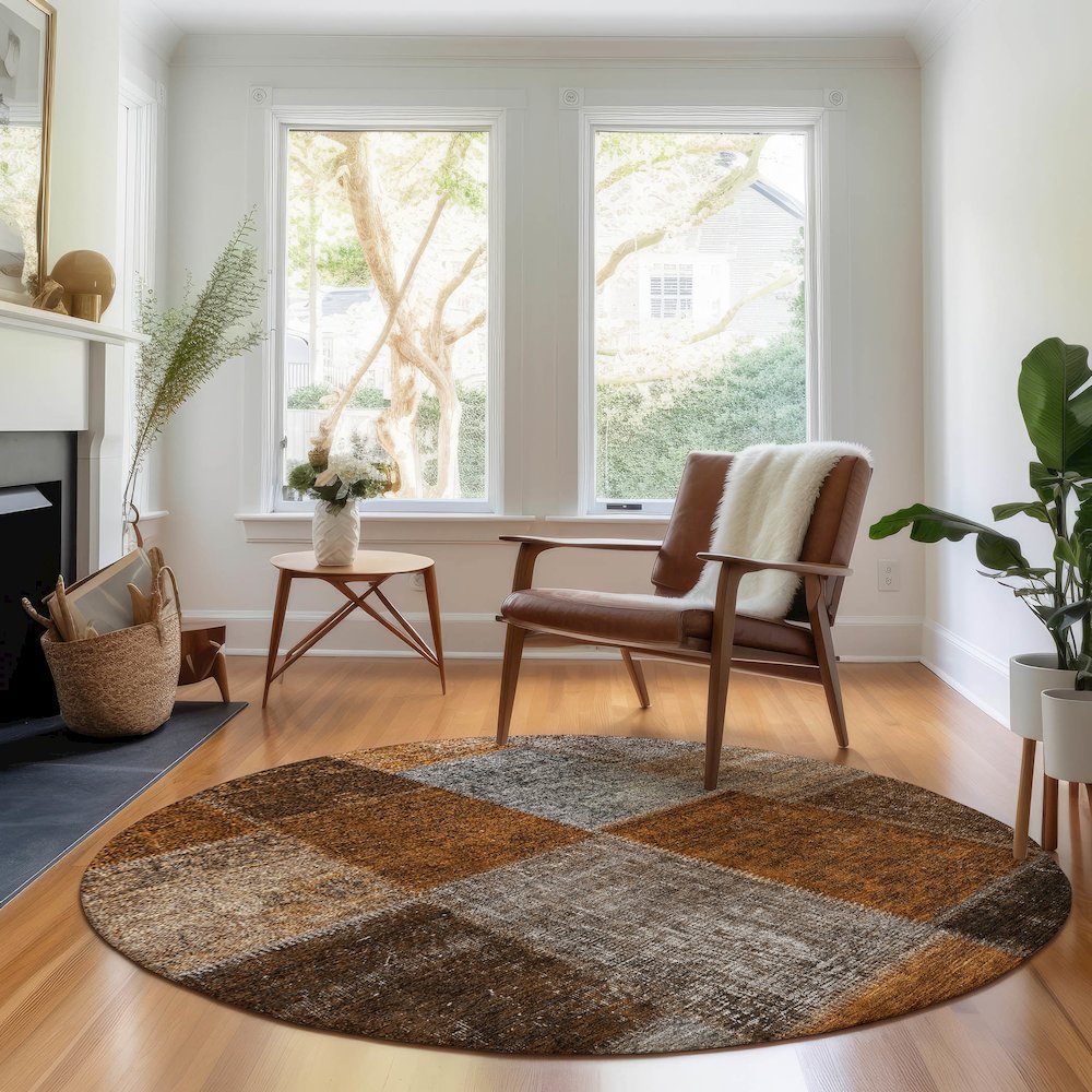 Premium Machine Washable Mayfield AMF663 Paprika 8' x 8' Round Rug. Picture 5