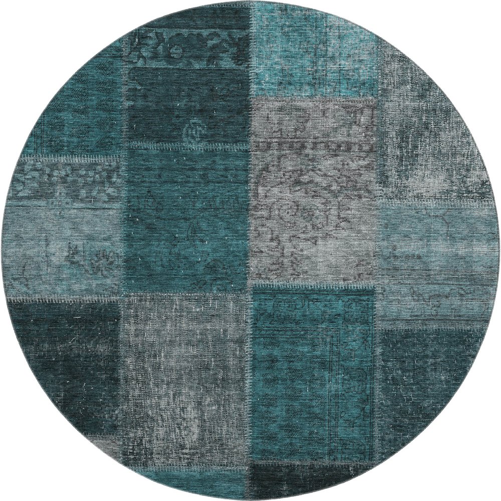 Premium Machine Washable Mayfield AMF663 Teal 8' x 8' Round Rug. Picture 1