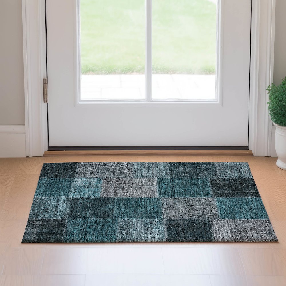 Premium Machine Washable Mayfield AMF663 Teal 1'8" x 2'6" Rug. Picture 5