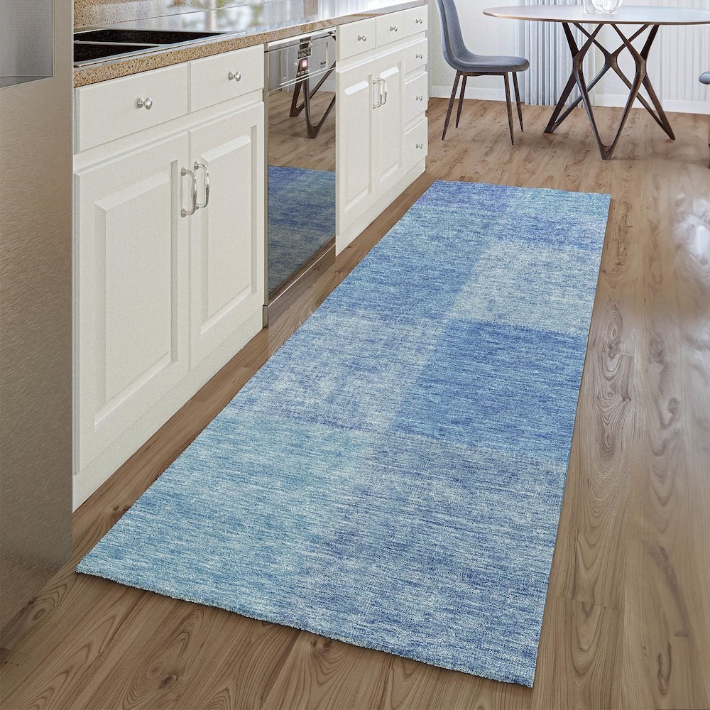 Premium Machine Washable Mayfield AMF664 Denim 2'3" x 7'6" Runner Rug. Picture 5