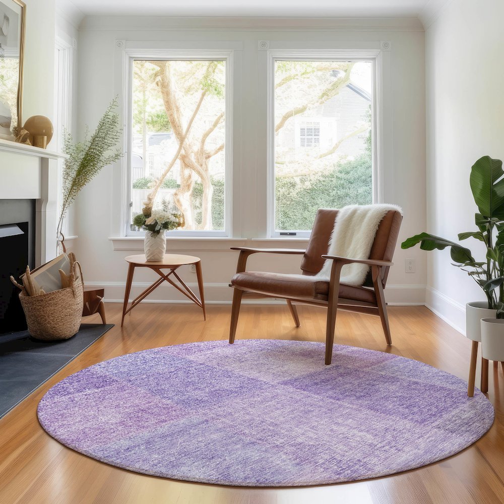 Premium Machine Washable Mayfield AMF664 Lavender 8' x 8' Round Rug. Picture 5