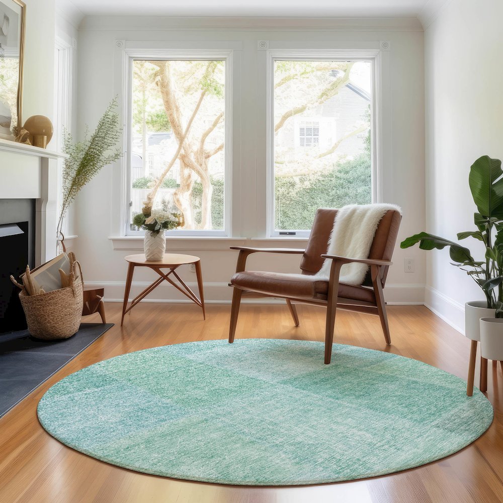 Premium Machine Washable Mayfield AMF664 Teal 8' x 8' Round Rug. Picture 5
